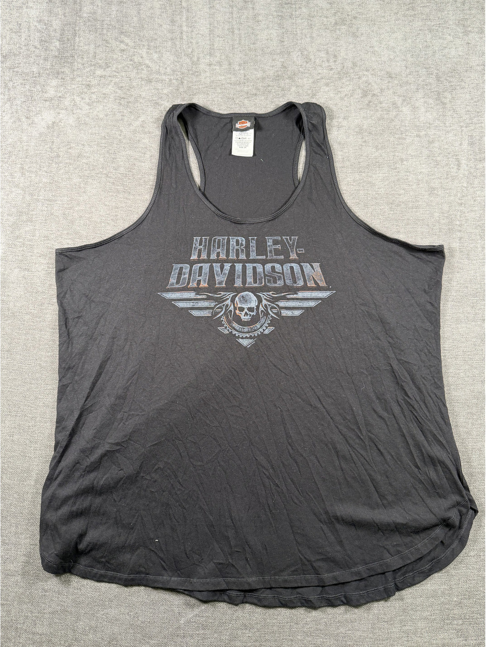 Harley-Davidson Black Sleeveless Tank Top with Skull Logo, Size 2X